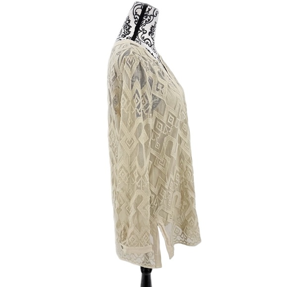 NWT Sigrid Olsen Signature Beige Sheer Tunic Long Sleeve Boho Resort Blouse, L - Picture 8 of 14